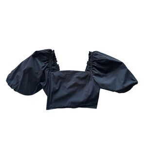 Jason Wu Square Neck Puff Sleeve Cropped Blouse Black S